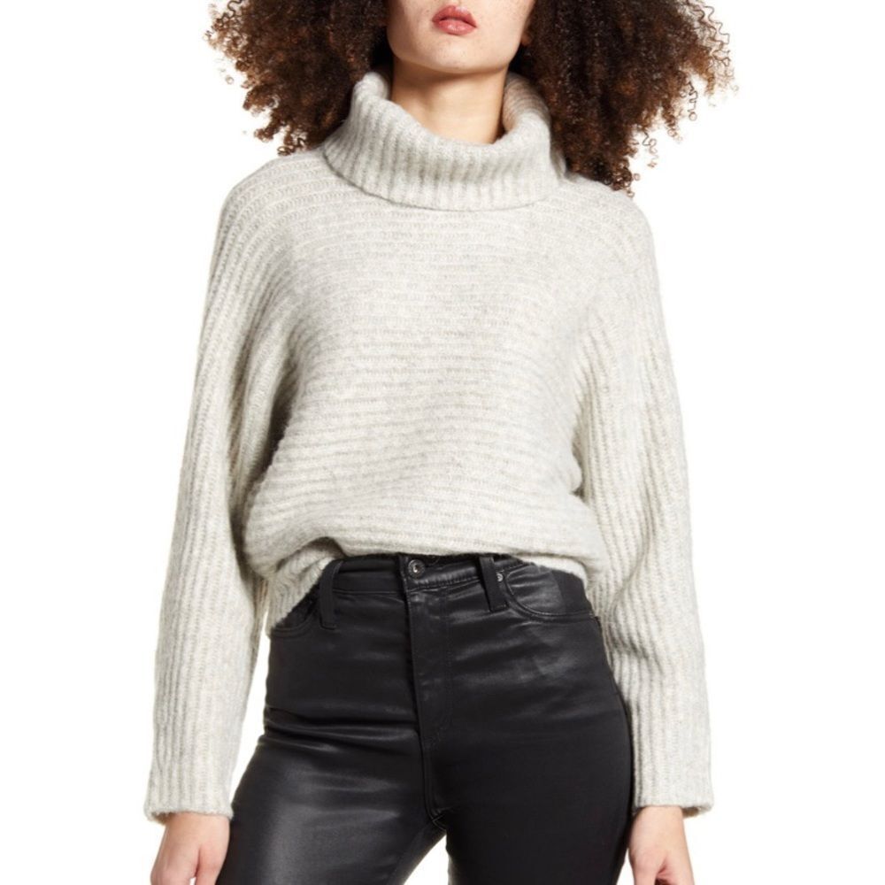 LEITH Women’s Sweater Cozy Neck Dolman Thick Light Grey Heather Size Large NEW N